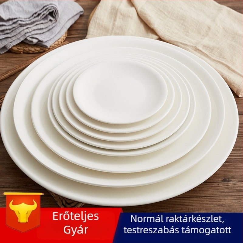 Porcelánból készült lapos tányér steakhez, nyugati stílusban, fehér, kerek, fényes felület, szállodai étkészlet, különböző méretek