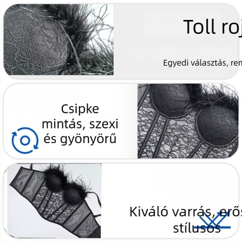 Csipkés tollas melltartó nyakpánttal, kivágott hátsó rész, rövid felső, karcsú fazon