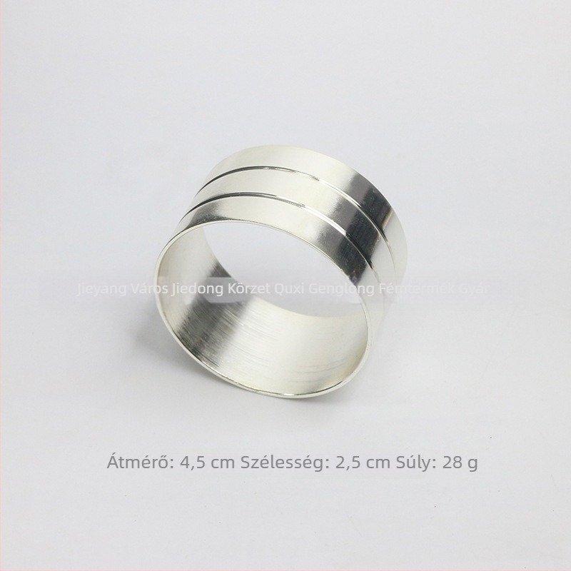 Szalvétagyűrű, virágos dupla vonal, csipkés dísz, réz alapanyag, elektroplatált felület, nyugati stílus