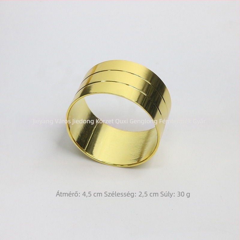 Szalvétagyűrű, virágos dupla vonal, csipkés dísz, réz alapanyag, elektroplatált felület, nyugati stílus