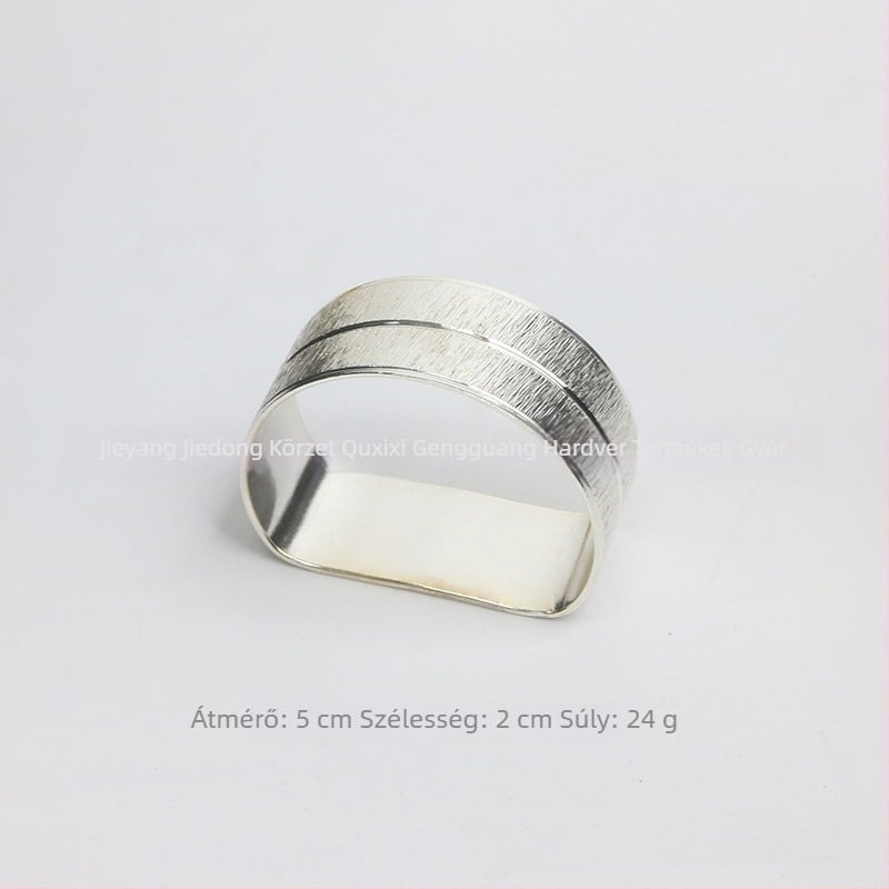 Szalvétagyűrű, virágos dupla vonal, csipkés dísz, réz alapanyag, elektroplatált felület, nyugati stílus