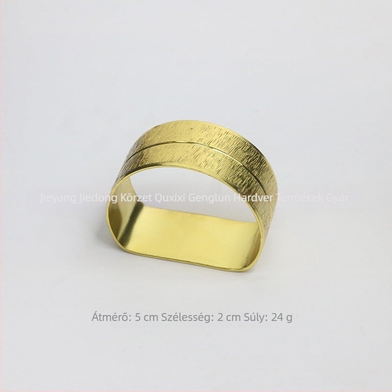 Szalvétagyűrű, virágos dupla vonal, csipkés dísz, réz alapanyag, elektroplatált felület, nyugati stílus