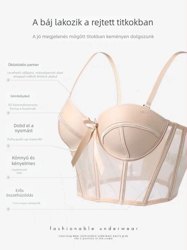 Nylon anyagú melltartó készlet csipkés éllel, 3/4 kosár, felső része vékony, alsó része vastag formázó, levehető dupla vállpántok