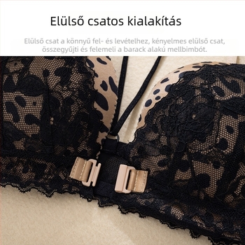 6081 Szexi csipkés leopárd mintás elől záródó, vezeték nélküli push-up melltartó szett, francia stílusban