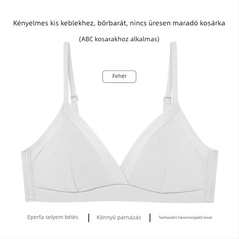 Női vezeték nélküli melltartó háromszög kosarakkal, vékony pamut-selyem keverék, bélése mulberry selyemmel, légáteresztő, kényelmes, vizuálisan kisebbnek mutatja a mellem