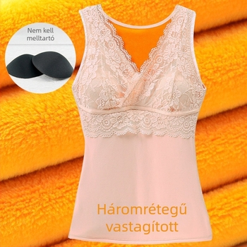 Plusz méretű női fleece-beleölt termosz-vest beépített kosarakkal és mellkas párnával, csipkés alapréteg téli viselet