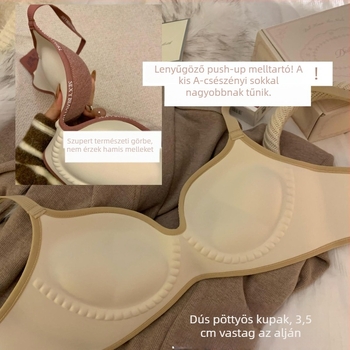 Sima varrás nélküli női melltartó push-up hatással, 3/4 kosár, formázott kosár: felső része vékony, alsó rész pedig vastag, rögzített dupla vállpántok, hátoldali három sor horogzár, fő anyag nylon