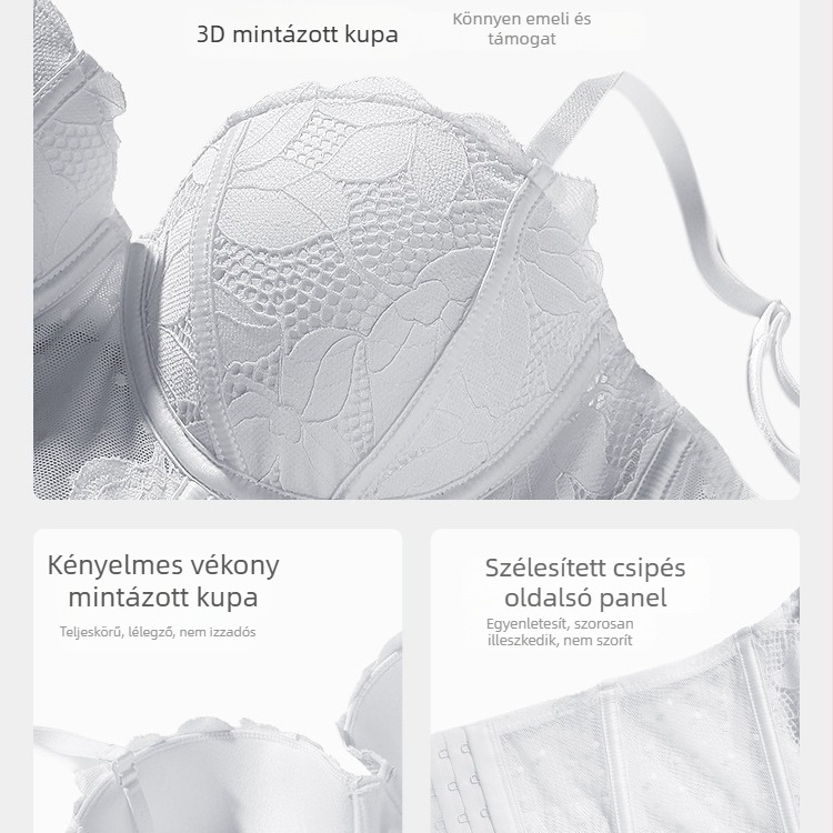 Halcsont alakító melltartó, 3/4 kosár, nylonos csipke, levehető vállpántok, oldalsó zár (3/4 kosár; nylonos csipke; levehető vállpántok; oldalsó zár)
