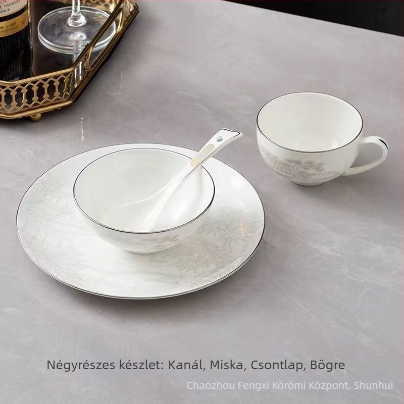 Szállodai asztali edénykészlet kerámia, új kínai stílus, csont porcelán több mint 45% tartalom, logó nyomtatás elérhető