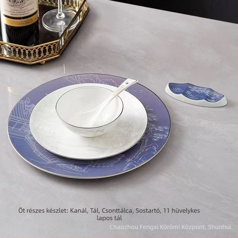 Szállodai asztali edénykészlet kerámia, új kínai stílus, csont porcelán több mint 45% tartalom, logó nyomtatás elérhető