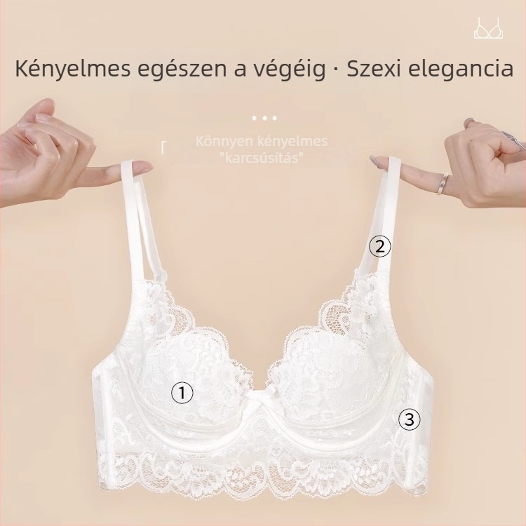 Francia stílusú női fehérnemű szett, nyári vékony csipkés melltartó nyúlfül formájú kosarakkal, push-up a nagy mellek optikailag kisebbnek tűnnek