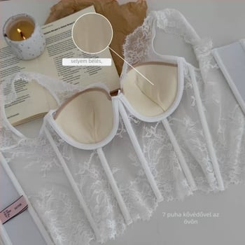 Csipkés halcsontos bustier-korzett derékfűző cipzárral, nylon anyag, egész szezonban viselhető, kényelmes tartás