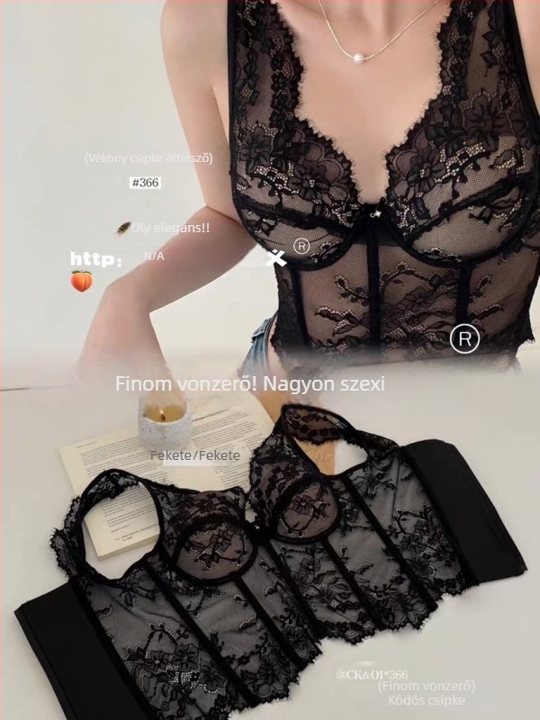 Csipkés halcsontos bustier-korzett derékfűző cipzárral, nylon anyag, egész szezonban viselhető, kényelmes tartás