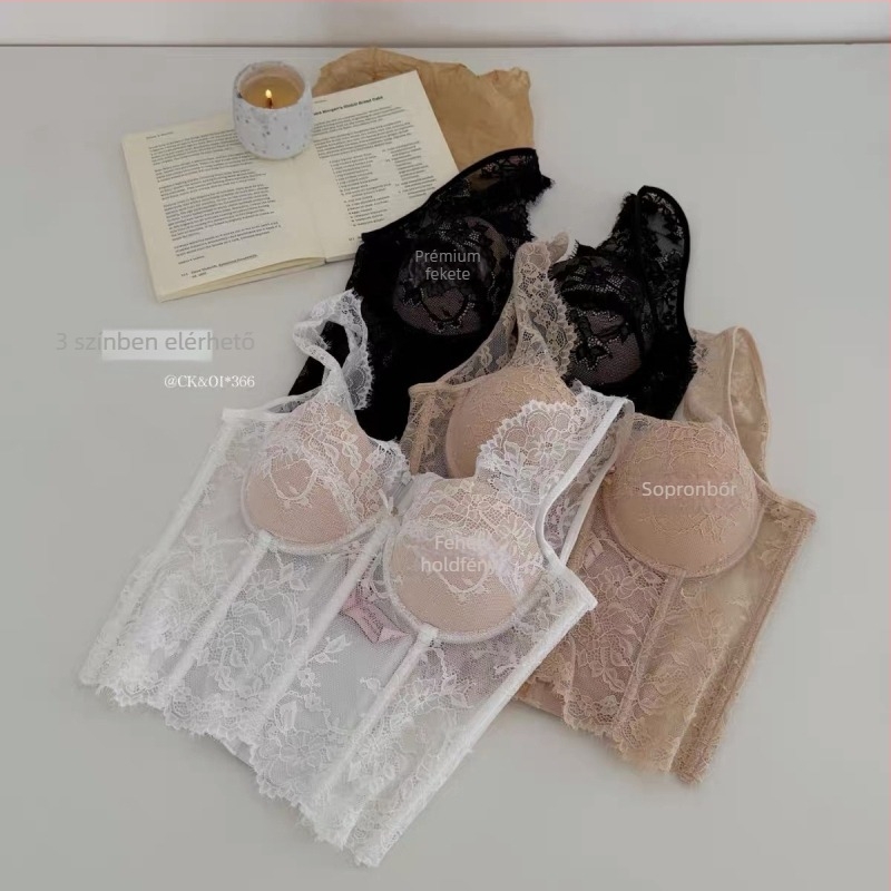 Csipkés halcsontos bustier-korzett derékfűző cipzárral, nylon anyag, egész szezonban viselhető, kényelmes tartás