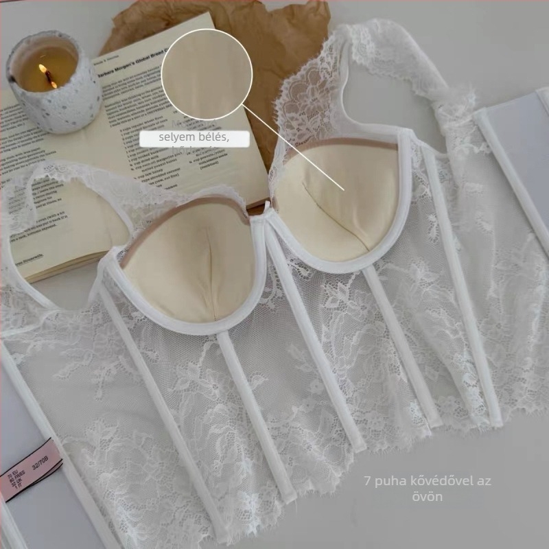 Csipkés halcsontos bustier-korzett derékfűző cipzárral, nylon anyag, egész szezonban viselhető, kényelmes tartás