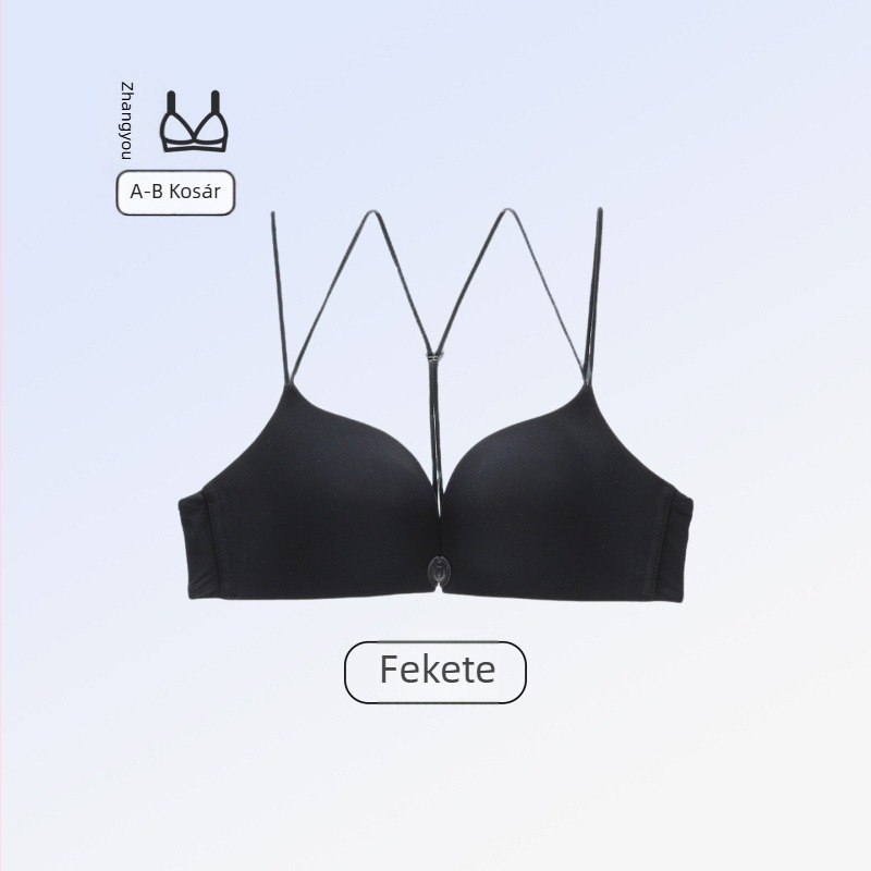 Mély V‑formájú push‑up melltartó, vezeték nélküli, elöl záródó, varrás nélküli, vizuálisan kisebbnek tűnő nagy keblek