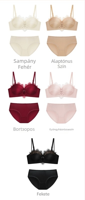 Push-Up melltartó hímzett csipkével, acélgyűrű nélkül, 3/4 kosár, fix vállpántok, hátoldali három soros zárás
