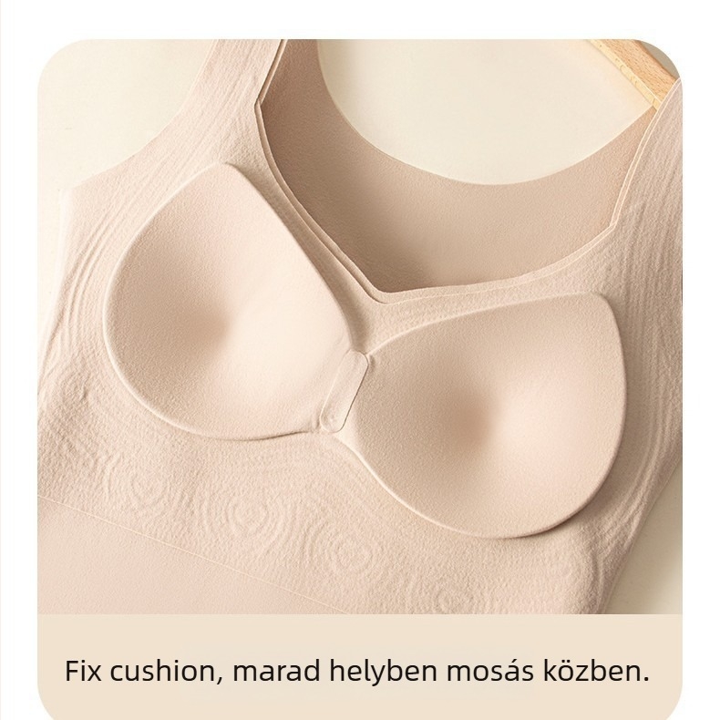 Női melegítő mellény beépített melltartóval és párnával – anyaga: nylon-spandex, fő anyag: viszkóz, közepes vastagság, egyszínű modell