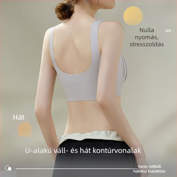 Varrás nélküli, fényes sportmelltartó-vest fix kosarakkal, kis méretű mellekhez, lágy tartás, emelés és szép hátsó vonal
