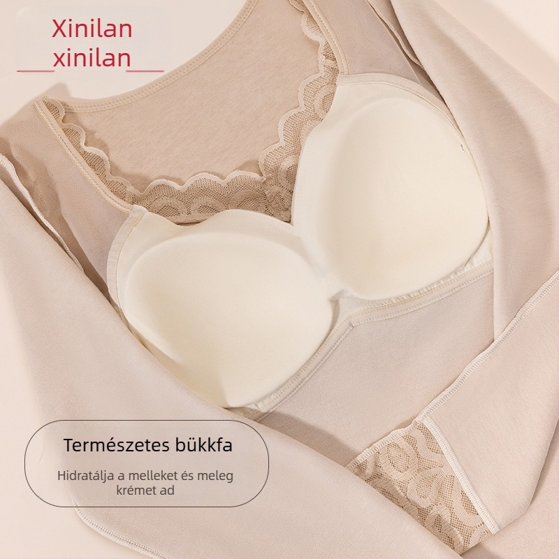 Hőtartó hosszú ujjú felső kapucnival és melltámaszokkal, viszkóz anyag, V-nyak, vastag szövésű 251–300 g/m²