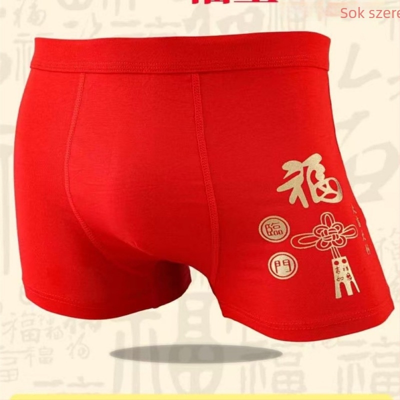 Ningzhou 0042 Férfi boxeralsó, 100% pamut, piros, plusz méret, szerencse jel az új évre