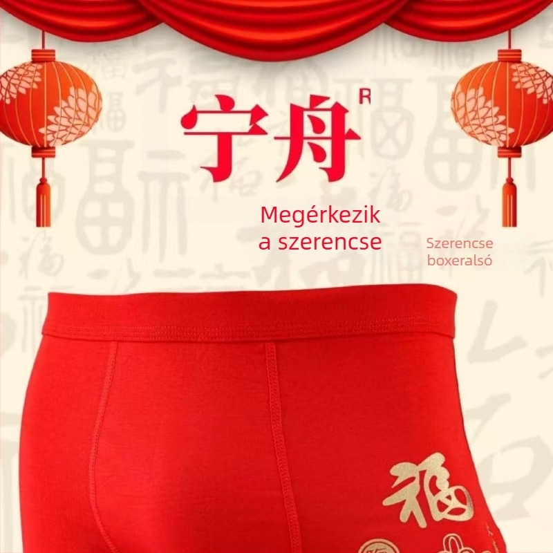 Ningzhou 0042 Férfi boxeralsó, 100% pamut, piros, plusz méret, szerencse jel az új évre