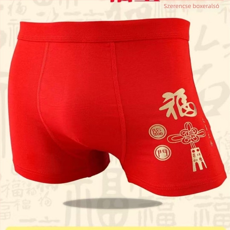 Ningzhou 0042 Férfi boxeralsó, 100% pamut, piros, plusz méret, szerencse jel az új évre