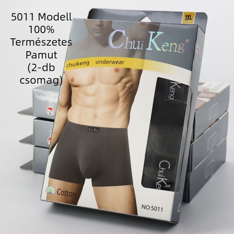 Férfi bokszernadrág 100% pamutból, légáteresztő kötött anyag, középmagas derekú, 2 darabos csomagolásban