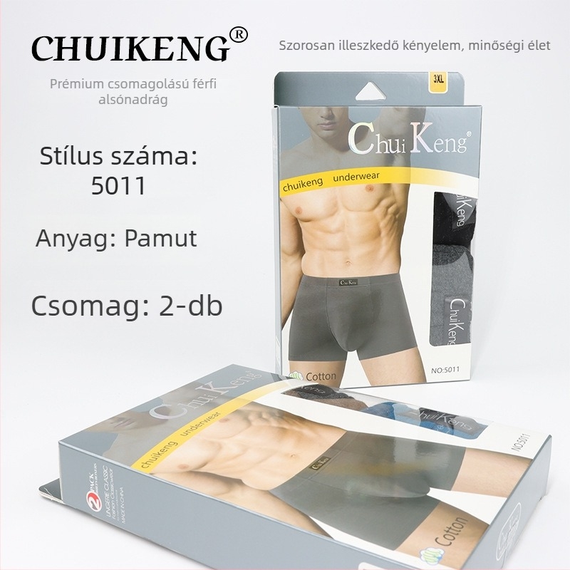 Férfi bokszernadrág 100% pamutból, légáteresztő kötött anyag, középmagas derekú, 2 darabos csomagolásban