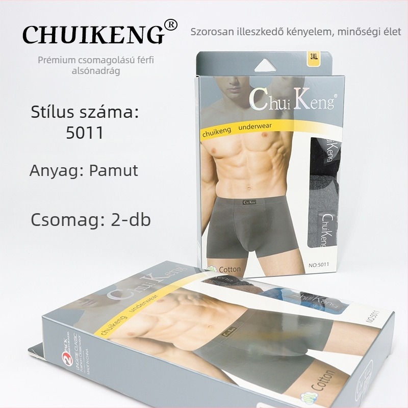 Férfi bokszernadrág 100% pamutból, légáteresztő kötött anyag, középmagas derekú, 2 darabos csomagolásban