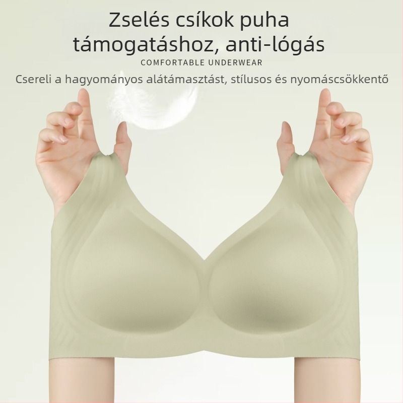 Vezeték nélküli, teljes kosaras melltartó, puha támasz, dupla vállpánt, oldalsó mellek összegyűjtése, formázott kosár vékony felső és vastag alsó rész, lélegző nylon