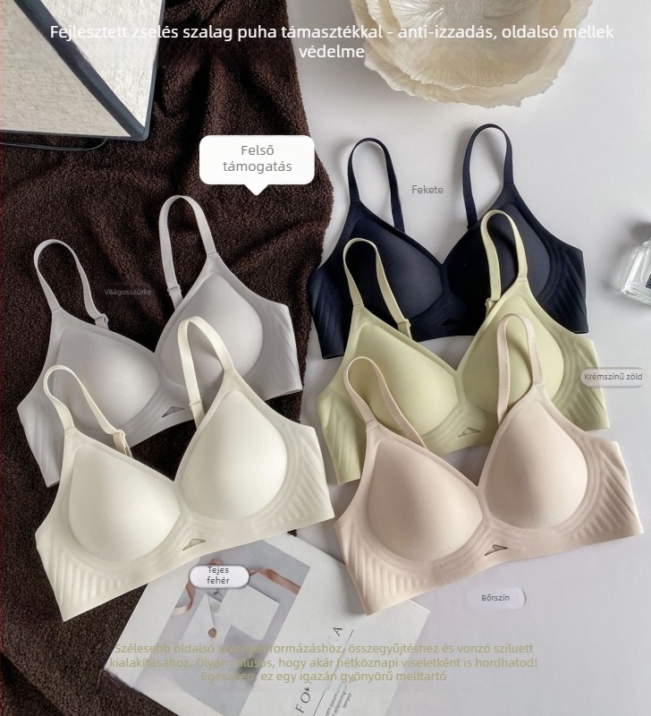 Felsőtámasztású melltartó nylon anyagból, 3/4 kosár vékony formázott kosárral, rögzített kettős vállpántok, hátul három sor kapocs