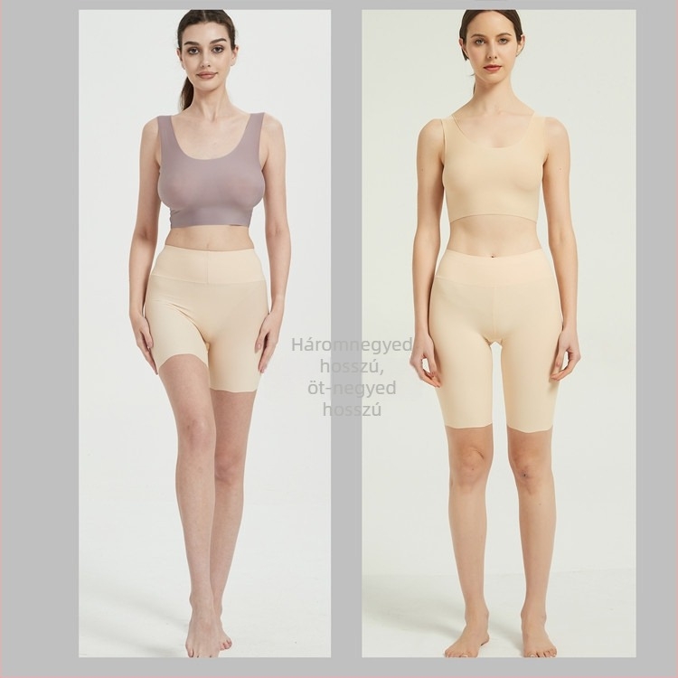 Női varrat nélküli biztonsági rövidnadrág középmagas derékkal, Ice Silk anyag, 87% nylon; varrat nélküli kivitel; bélés a csípő alatti területen 95% pamut