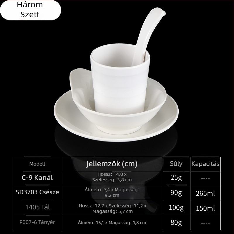 4 darabos melamín étkészlet, ovális formájú, egyszerű mintázat, modern minimalist stílus