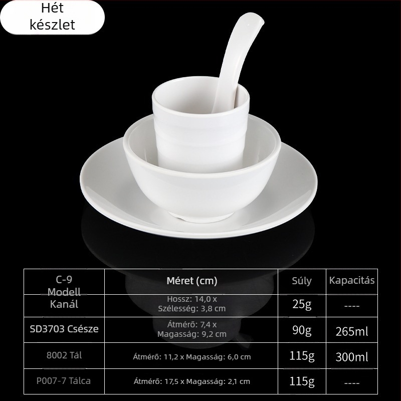 4 darabos melamín étkészlet, ovális formájú, egyszerű mintázat, modern minimalist stílus