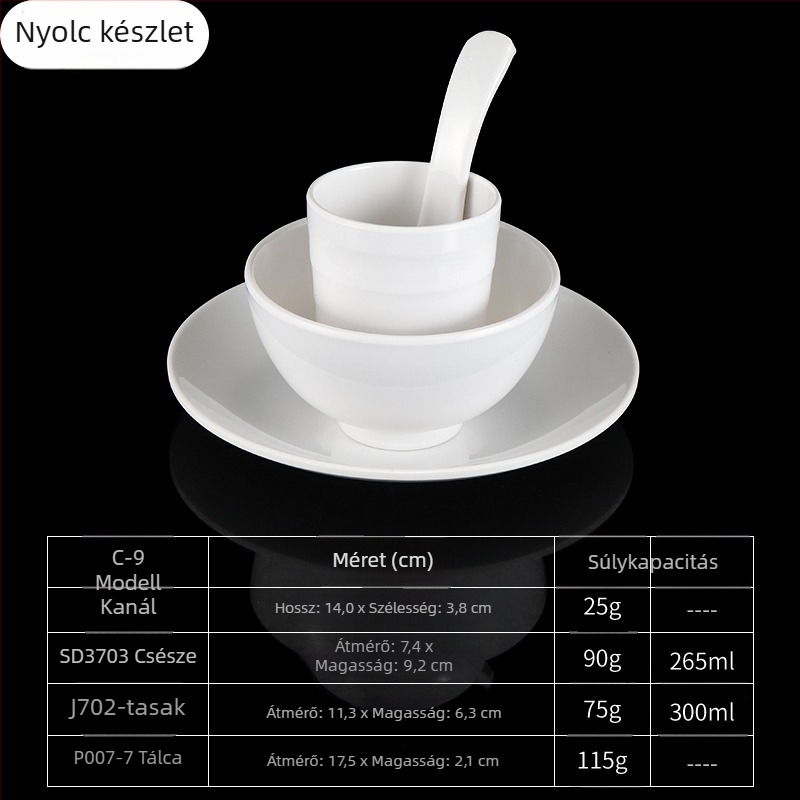 4 darabos melamín étkészlet, ovális formájú, egyszerű mintázat, modern minimalist stílus
