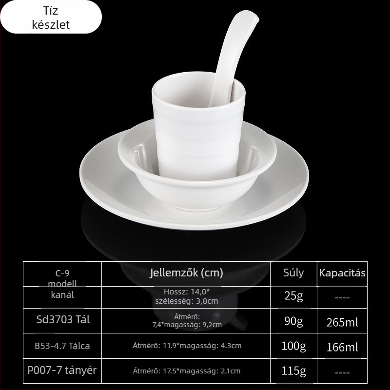 4 darabos melamín étkészlet, ovális formájú, egyszerű mintázat, modern minimalist stílus