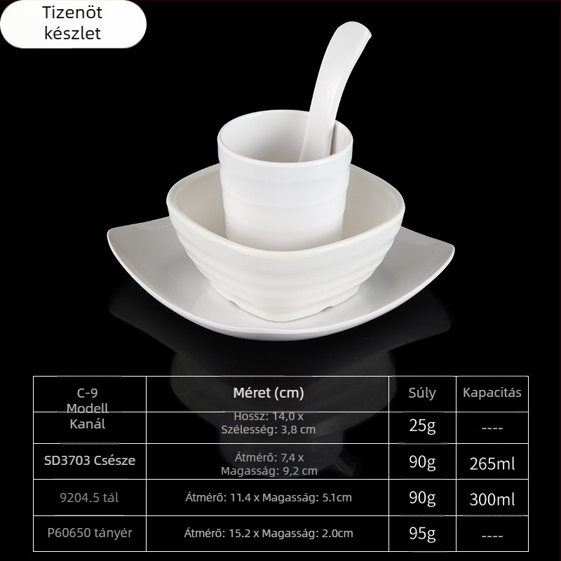 4 darabos melamín étkészlet, ovális formájú, egyszerű mintázat, modern minimalist stílus