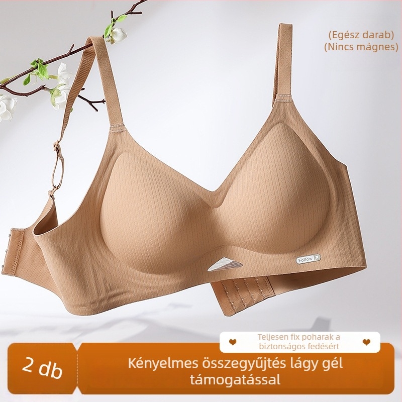 Varrat nélküli, drót nélküli melltartó, lágy támasz; 3/4 kosár habos béléssel, rögzített dupla vállpántok, nylon anyag