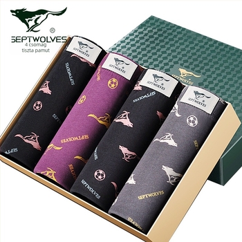 Septwolves férfi csíkos boxer, 100% pamut, légáteresztő, középmagas derekú, 4 darabos készlet