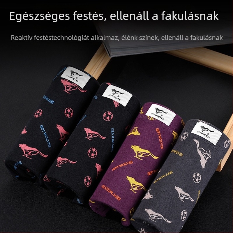 Septwolves férfi csíkos boxer, 100% pamut, légáteresztő, középmagas derekú, 4 darabos készlet
