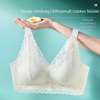 Drót nélküli csipkés melltartó 3/4 kosár, latex formázott kosár, vékony formázott kosár, rögzített dupla vállpántok, hátul négy sor kapocs