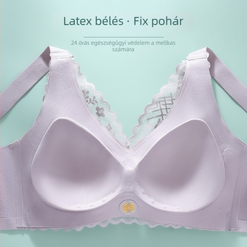 Drót nélküli csipkés melltartó 3/4 kosár, latex formázott kosár, vékony formázott kosár, rögzített dupla vállpántok, hátul négy sor kapocs