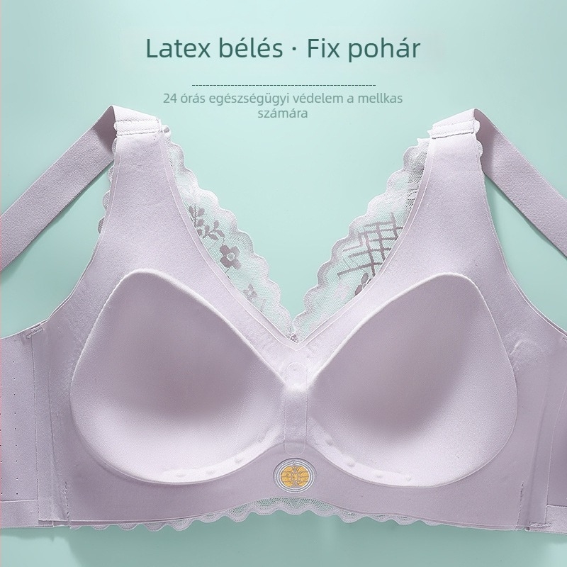 Drót nélküli csipkés melltartó 3/4 kosár, latex formázott kosár, vékony formázott kosár, rögzített dupla vállpántok, hátul négy sor kapocs