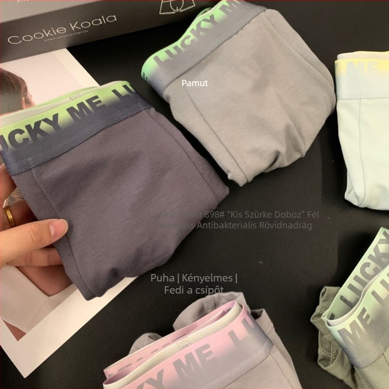 Férfi boxer briefs, varrat nélküli, lélegző, antibakteriális, pamut anyagú, 5 darabos készlet, koreai stílus, középmagasságú derék