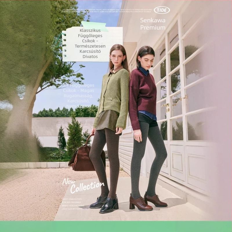 Női pamutból készült leggings fleece-sel bélelt, bordázott textúra, vékony függőleges csíkokkal, modell 6505, 225 g, karcsúsított fazon