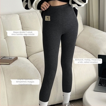 Női gyapjúból készült fleece-betétes leggings, magas derekú, vastag és meleg téli viselet, 3/4 hosszú, karcsúsító fazon