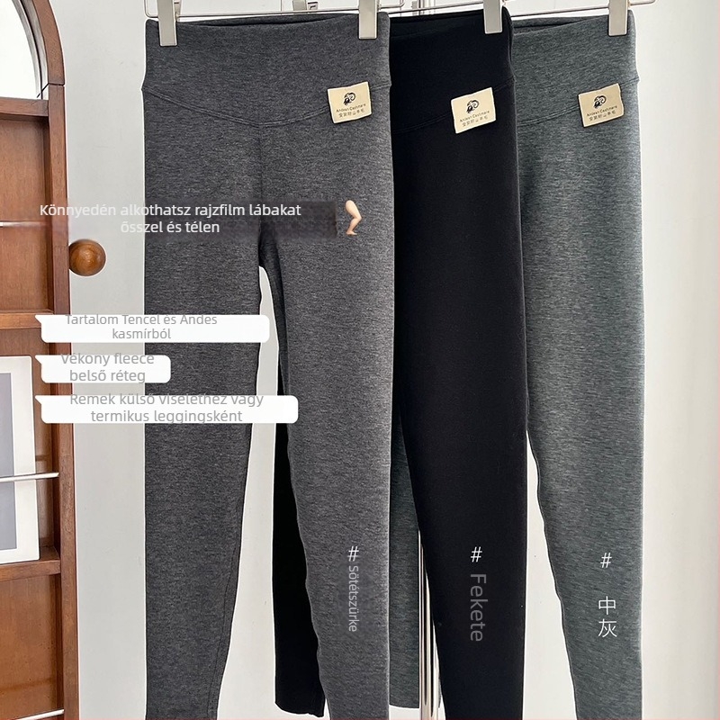 Női gyapjúból készült fleece-betétes leggings, magas derekú, vastag és meleg téli viselet, 3/4 hosszú, karcsúsító fazon