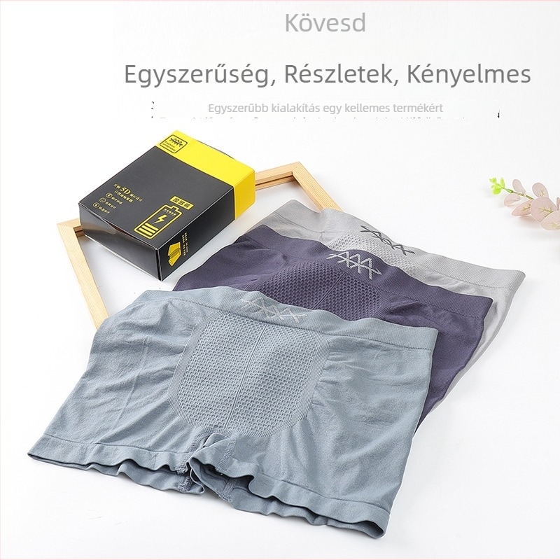 Háromcsomagos férfi középmagasságú boxeralsó, varrat nélküli, méhsejt mintázatú kötés, légáteresztő, nylon