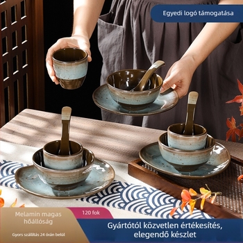 Melamín étkészlet, négy darabos – porcelánutánzat, pöttyös glazúrminta, modern stílus, Belein márka, testreszabható